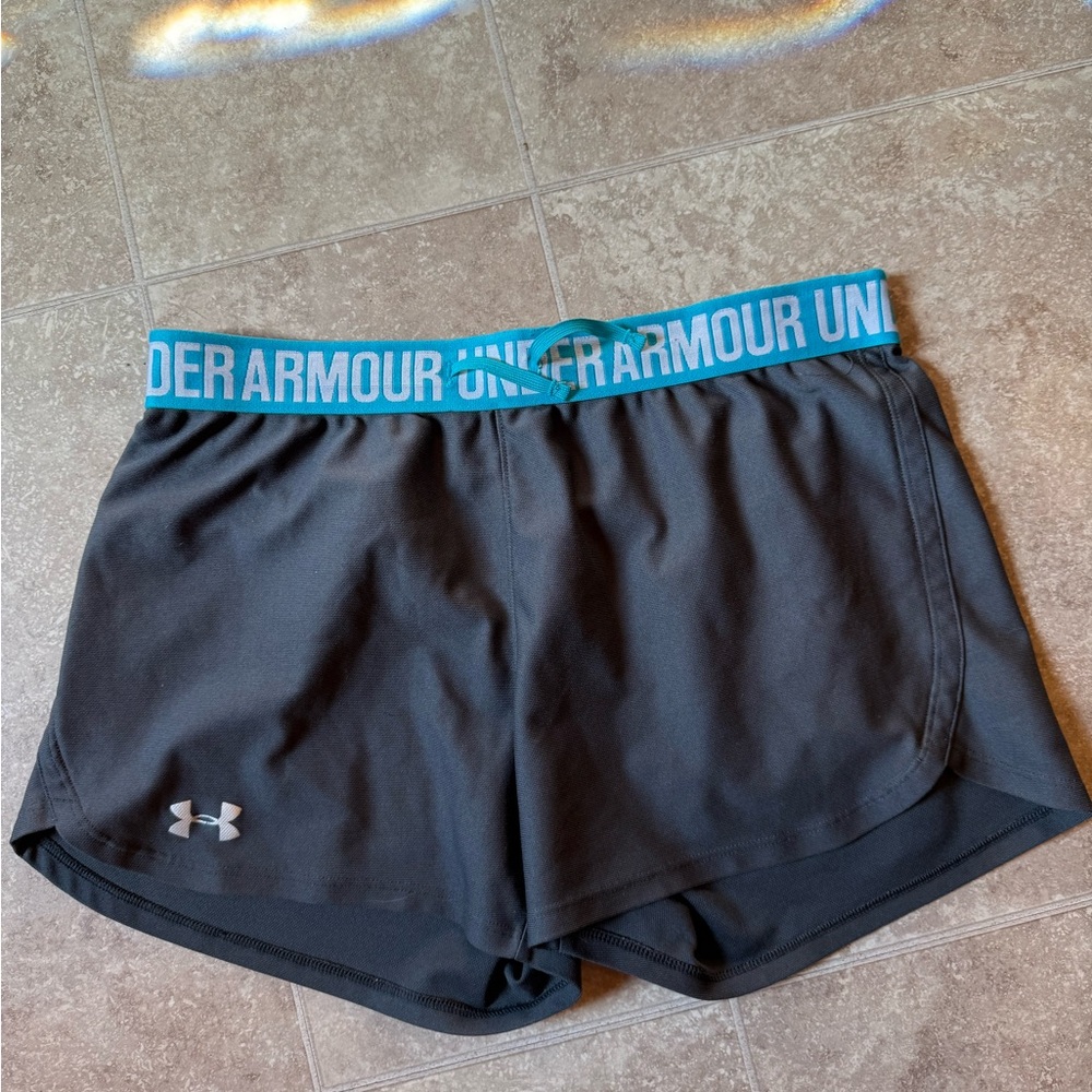 Under Armour Women's grey Shorts with Blue Waistband